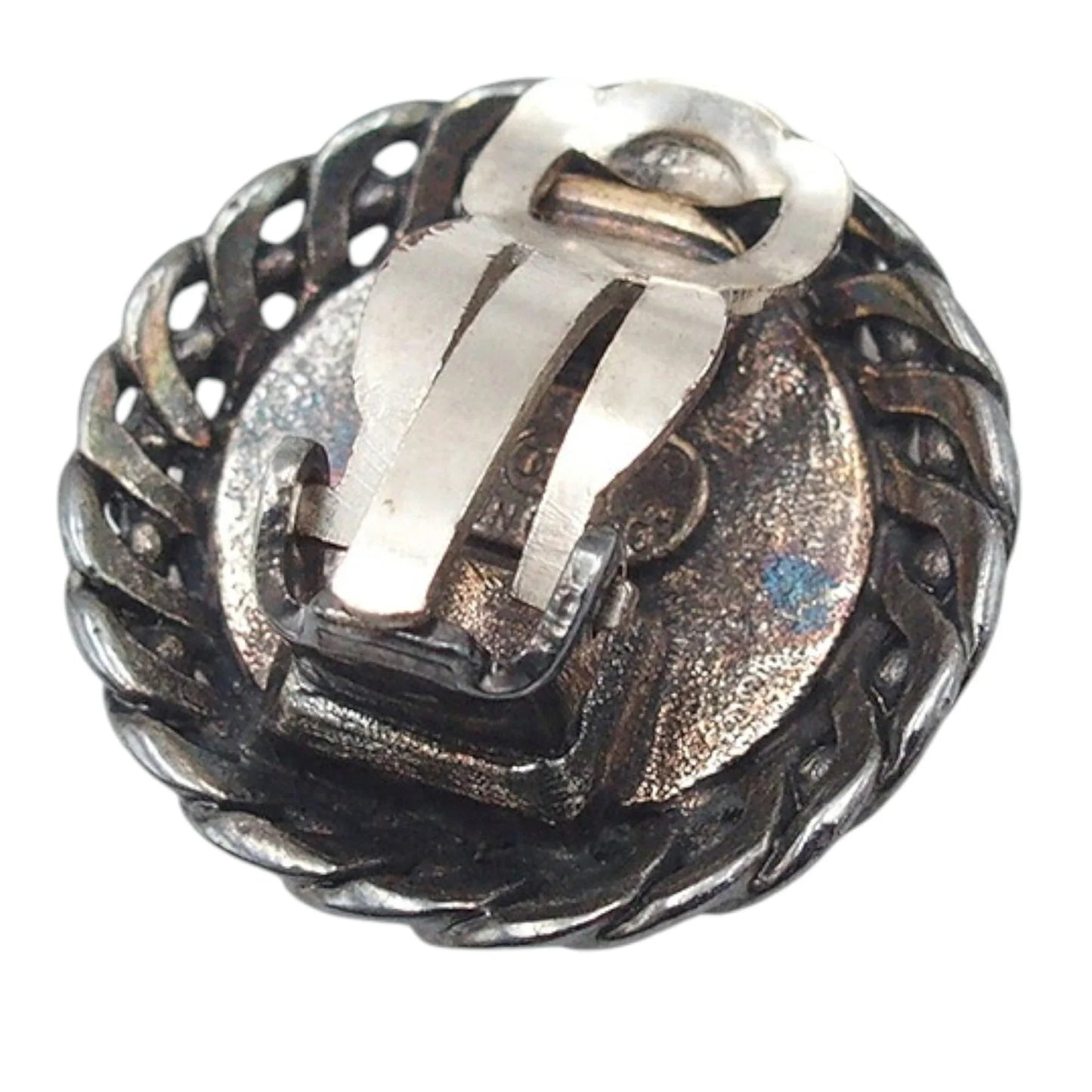Black Chanel Gunmetal Plated Medallion Clip on Earrings