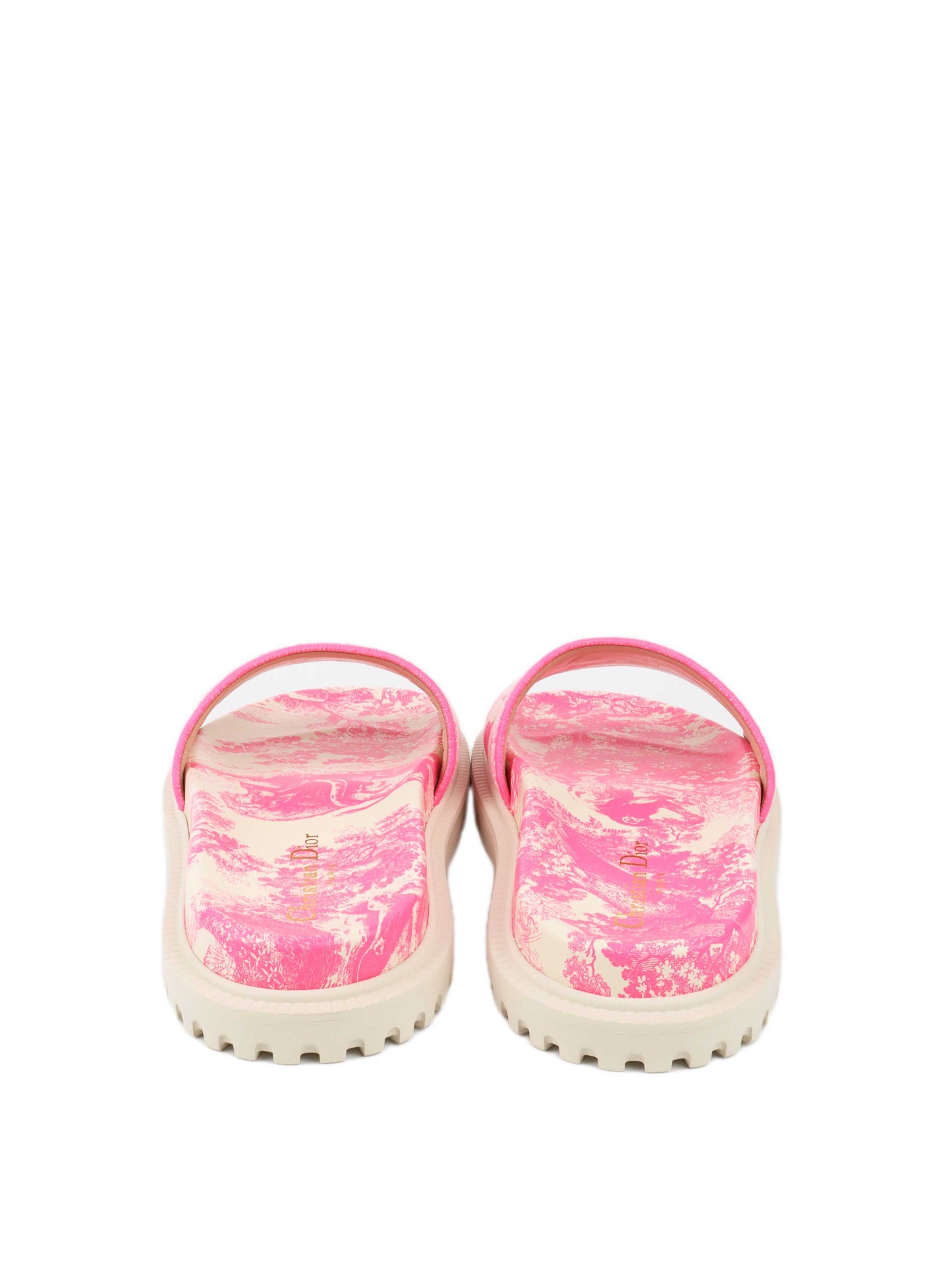 Dior Dway Rubber Slides in White & Fluro Pink.