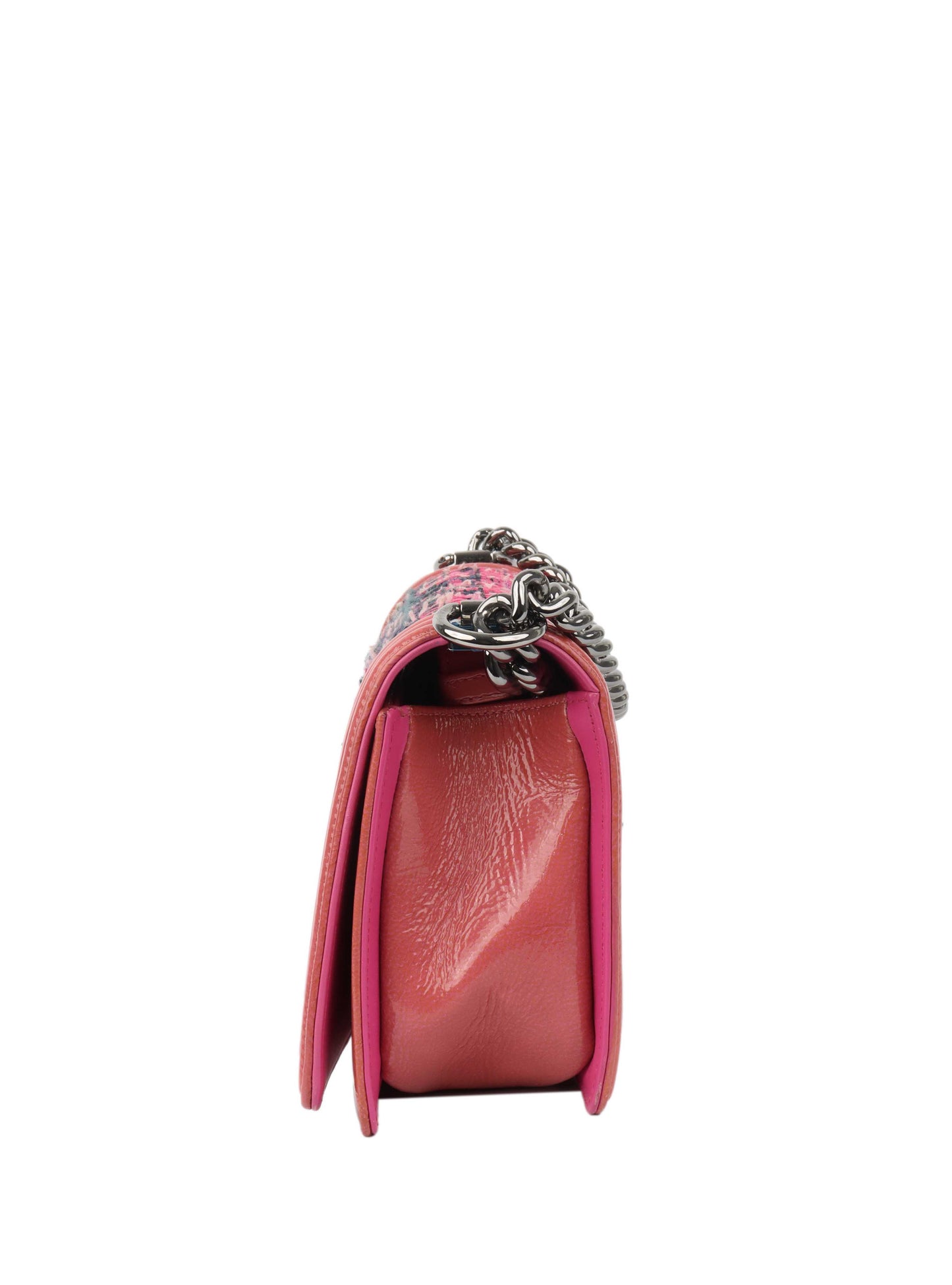 Chanel Medium Pink Tweed Boy Bag.