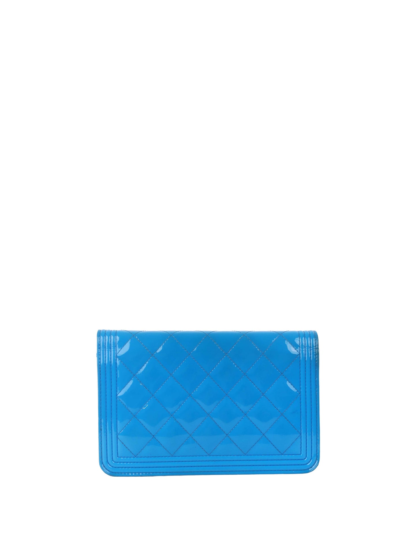 Chanel Bright Blue Patent Leather Le Boy Wallet on Chain.