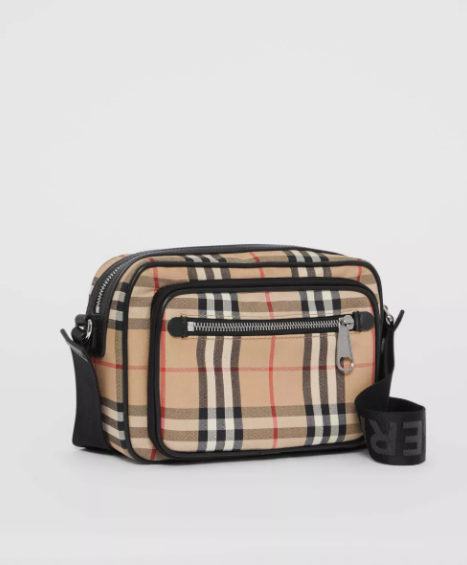 Burberry   Check And Leather Crossbody Bag Archive Beige