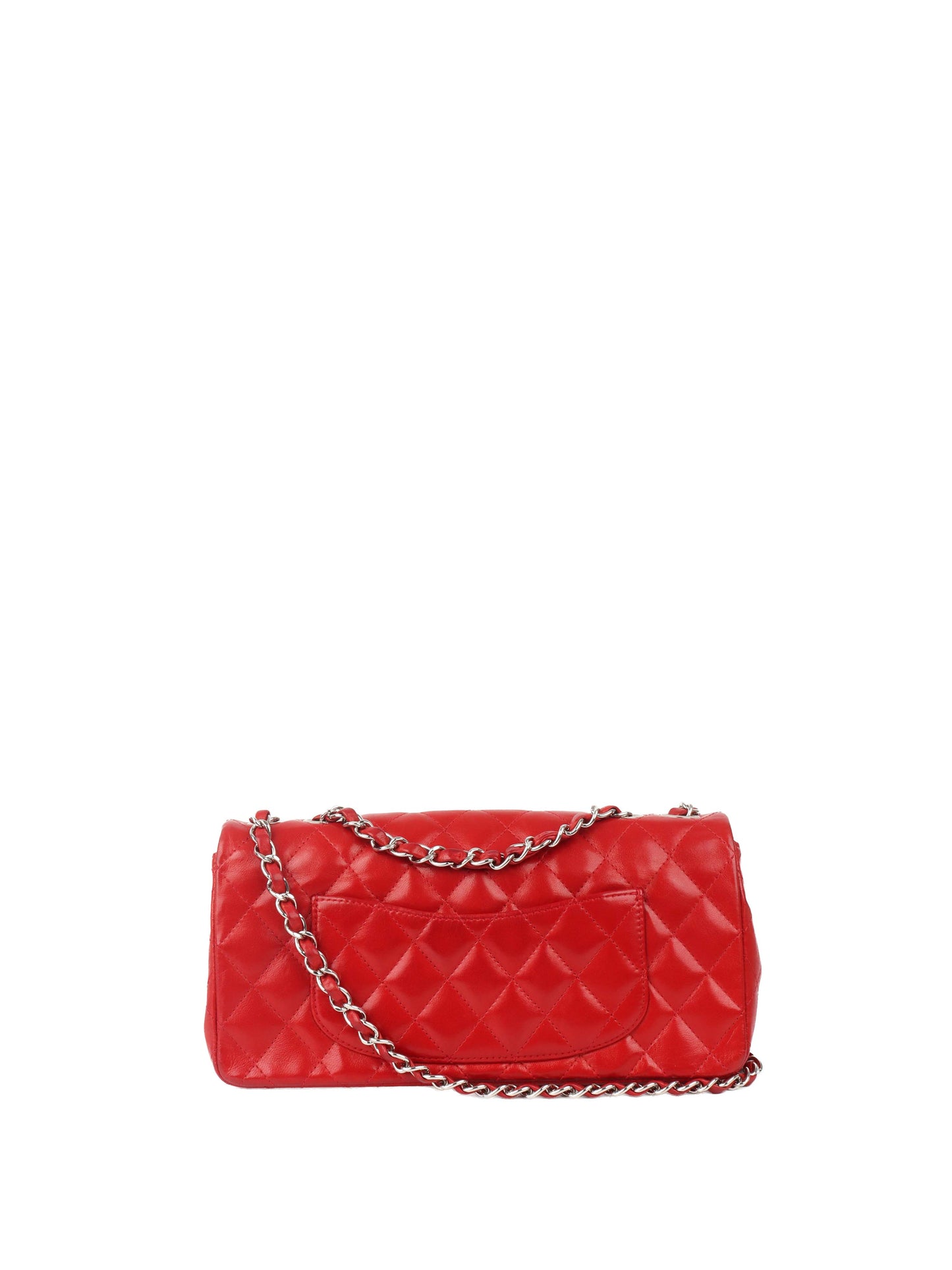 Chanel Red Lambskin East West Classic Flap Bag.