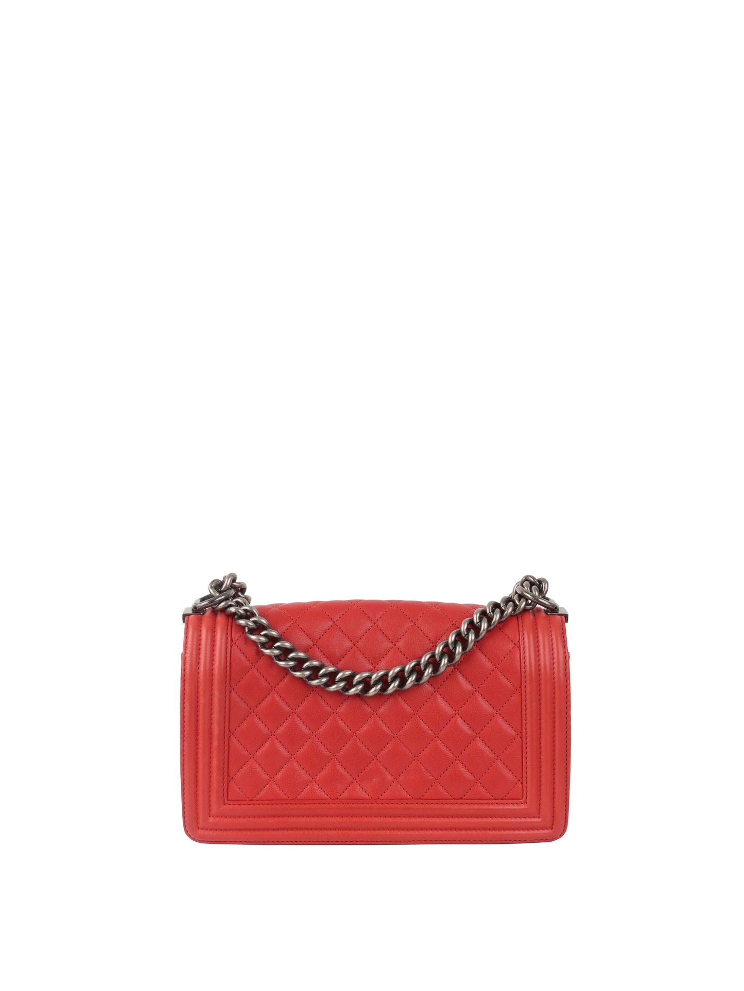Chanel Red Medium Lambskin Boy Bag SHW.