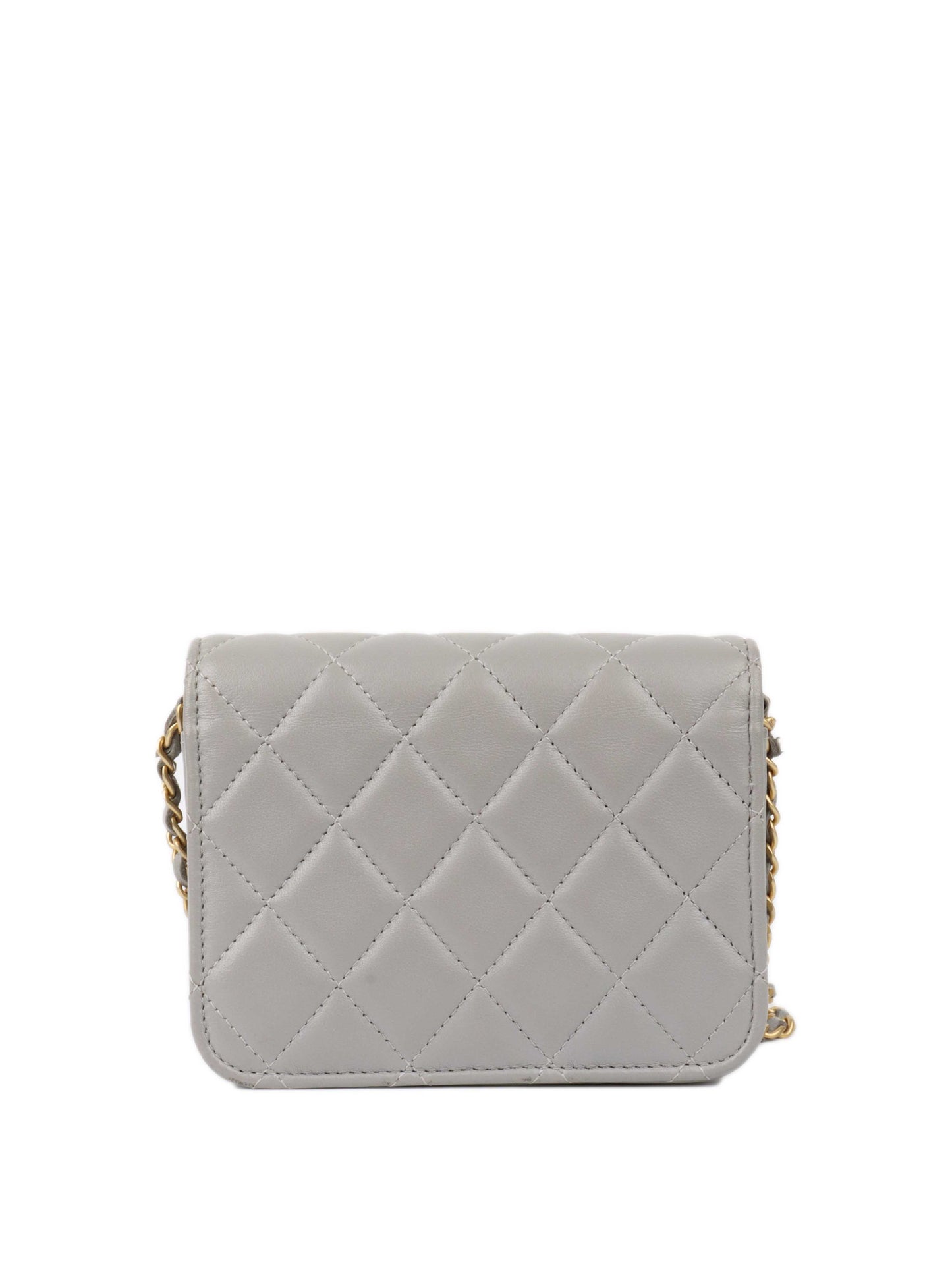 Chanel Grey Cardholder on Chain with Pearl Crush GHW.