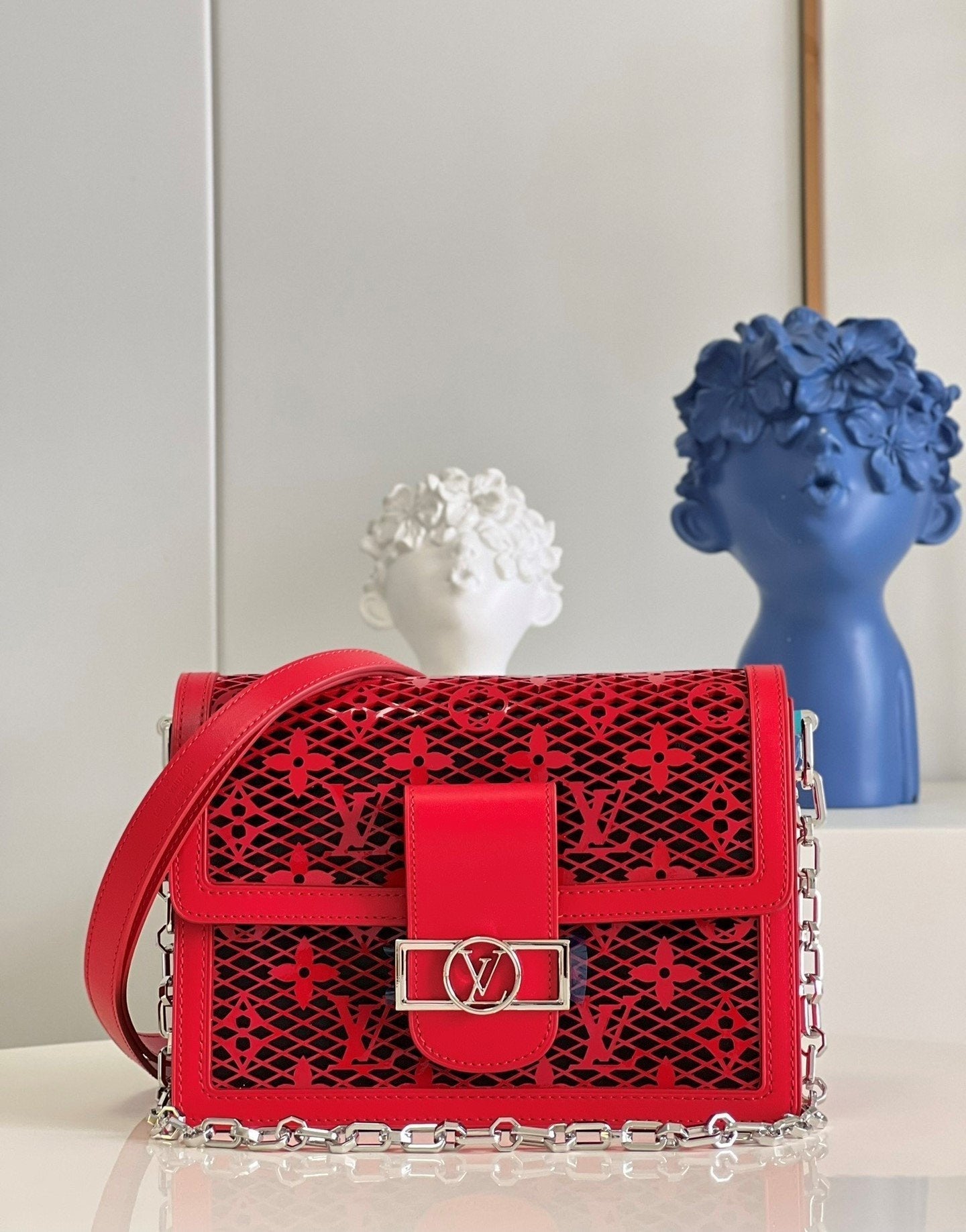 Top Quality Mini Dauphine Bags By Nicolas Ghesquière With Monogram Lace Red For Women 20cm Top Quality M20359