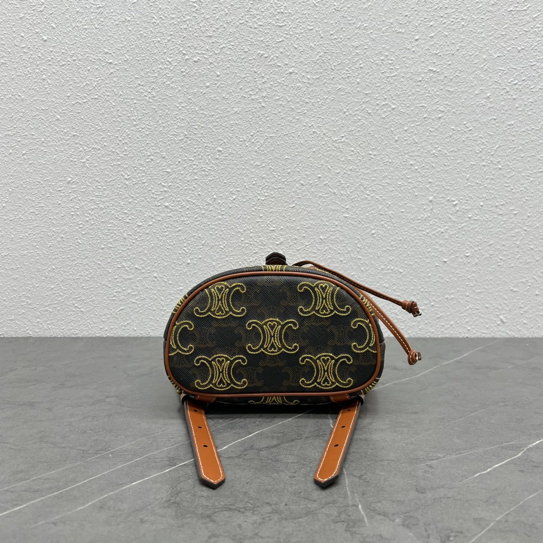 Top Quality Mini Backpack Folco In Triomphe Canvas With Triomphe Heart Embroidery Brown For Women 8in/20cm 197662EF3.04LU