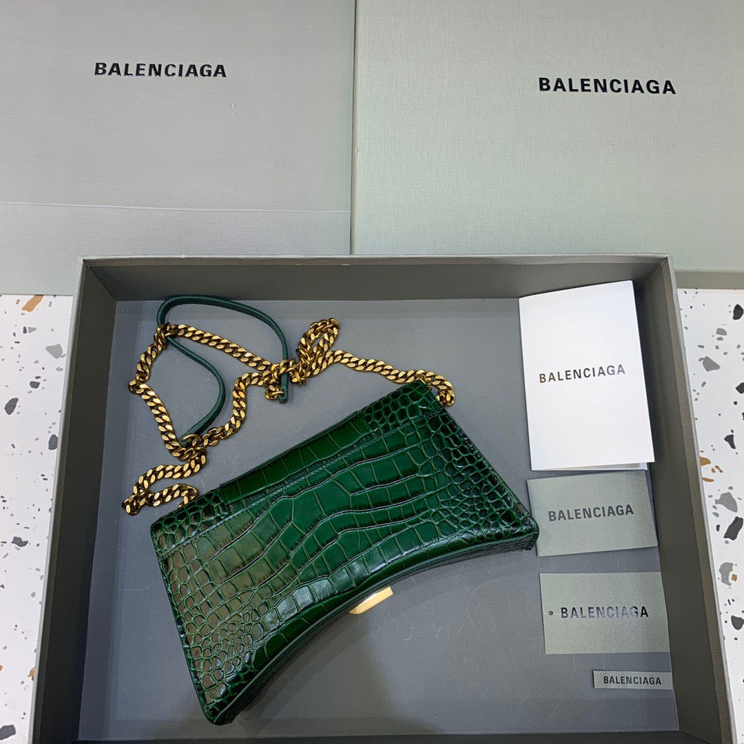 Top Quality Hourglass Wallet On Chain in Dark Green, For Women,  Bags 9in/23cm