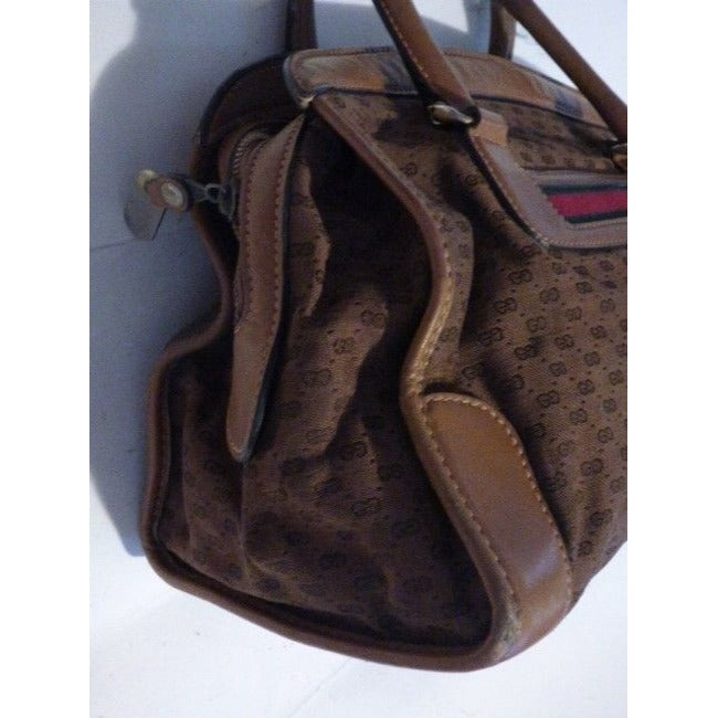 Gucci   Dark Brown Small G Logo Print Fabric And Camel Leather With Red Green Stripe