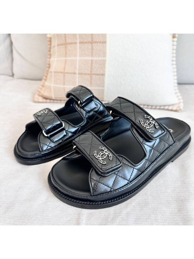 CC Logo Velcro Sandals Black Chanel