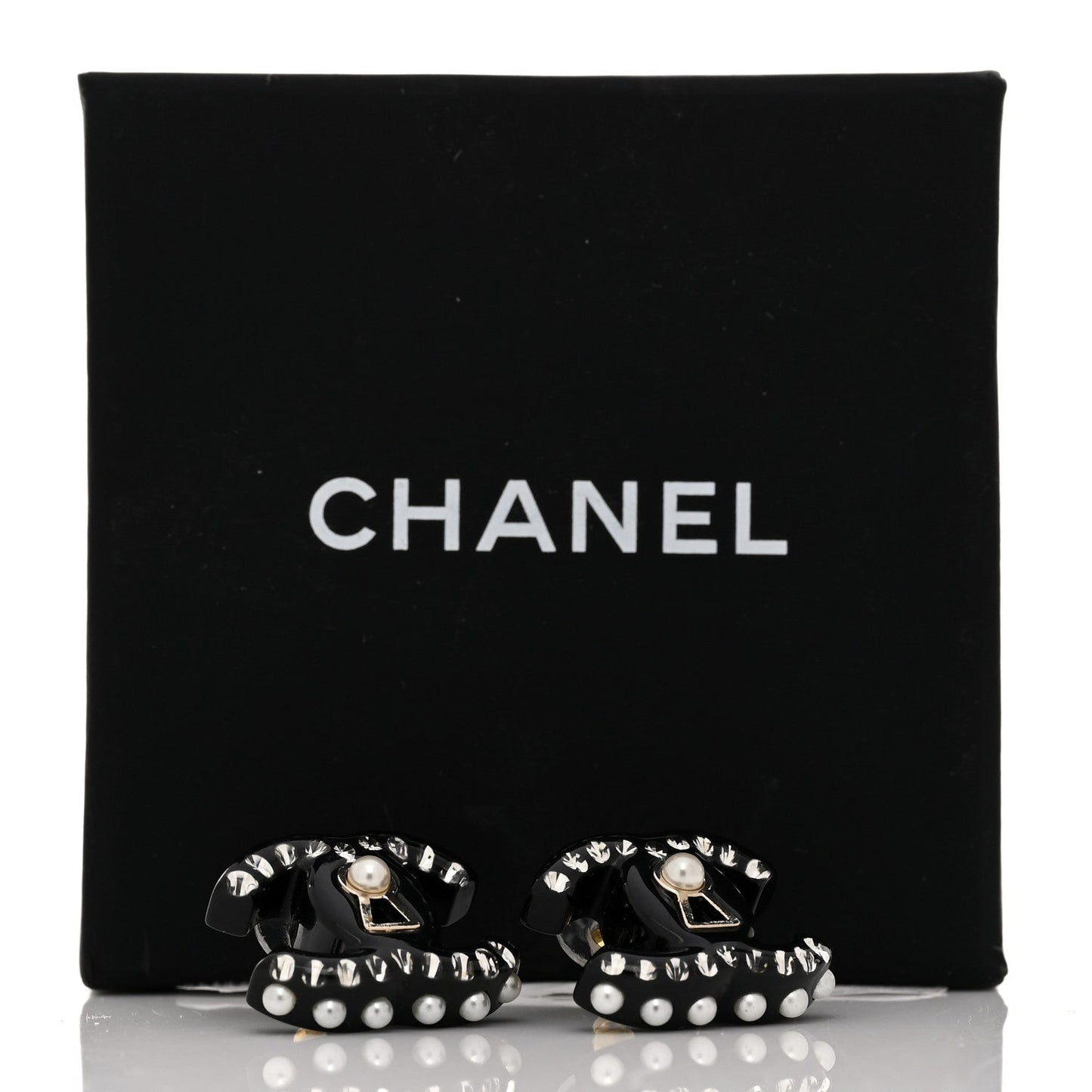 Chanel Resin Crystal Pearl CC Earrings Black