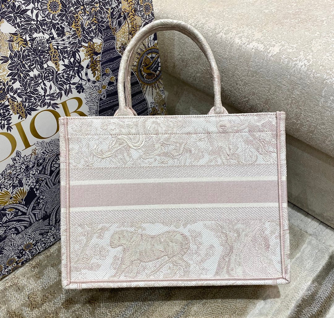 Top Quality MeTop Qualityum Book Tote Pink Toile de Jouy Reverse Embroidery, Light Pink, For Women Womens Handbags, 36cm CD