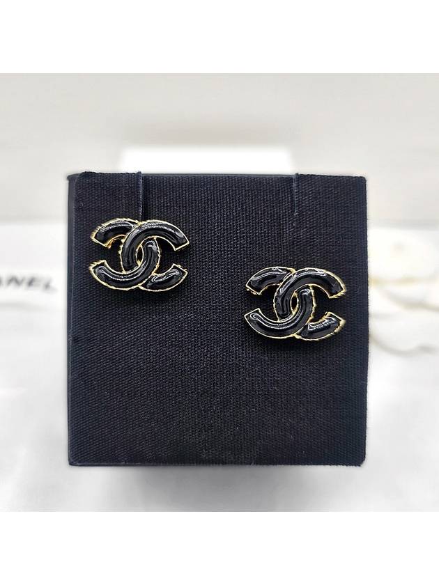 CC Logo Earrings Gold Black Chanel