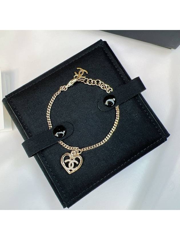 CC Logo Heart Crystal Chain Bracelet Gold Chanel