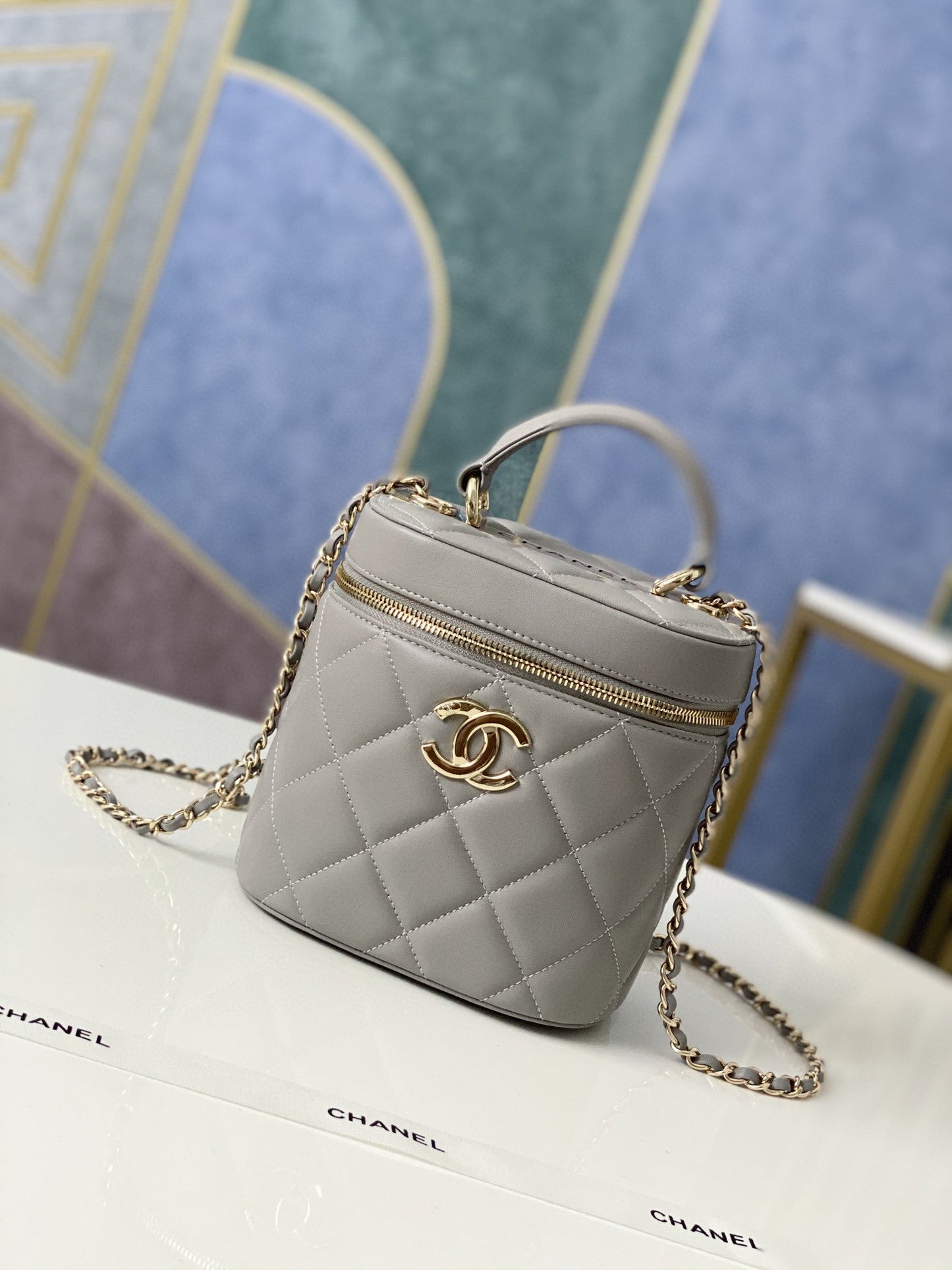 CHLVanity Case Gold Hardware Grey For Women Handbags, Shoulder Bags 9.4in/24cm 