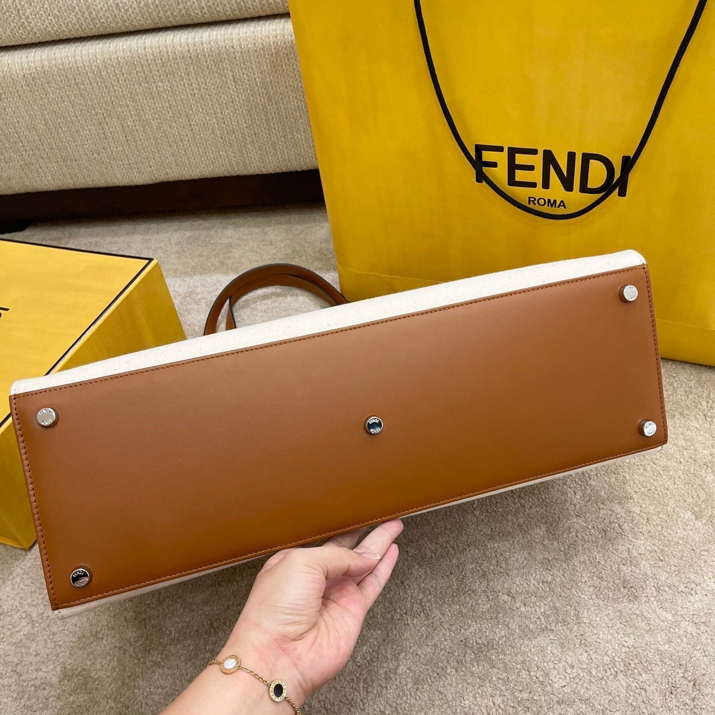 Top QualityTop Quality Canvas Tote Bag Beige/Brown For Women, Women’s Handbags 18.1in/46cm FF 7VA480