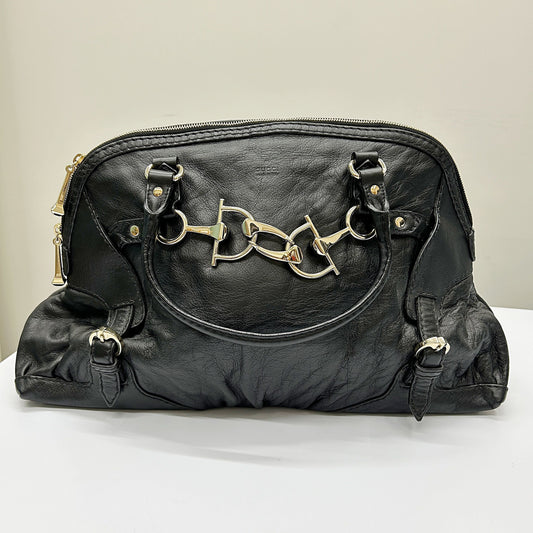 Gucci Black Leather Medium Horsebit Nail Boston Bag gu9932nf