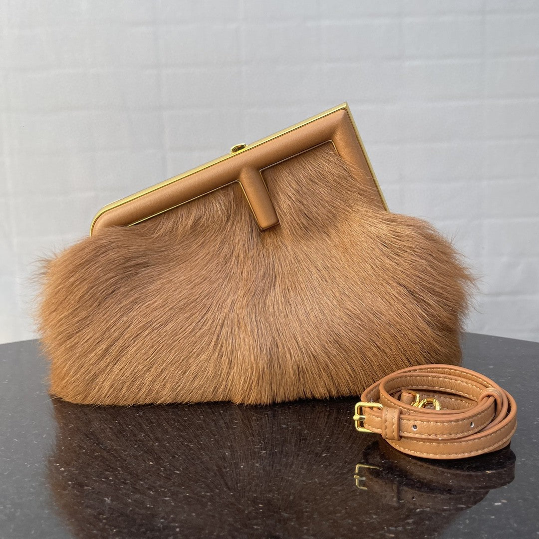Top QualityTop Quality Top QualityTop Qualityrst Small Brown Fox Fur Bag For Woman 26cm/10in