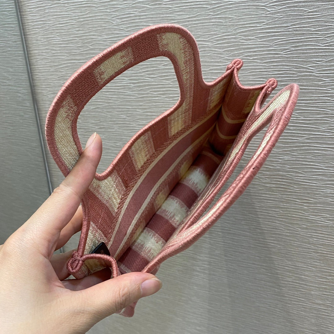 Top Quality Mini Book Tote Stripes Embroidery, Pink Handbags, 23cm CD