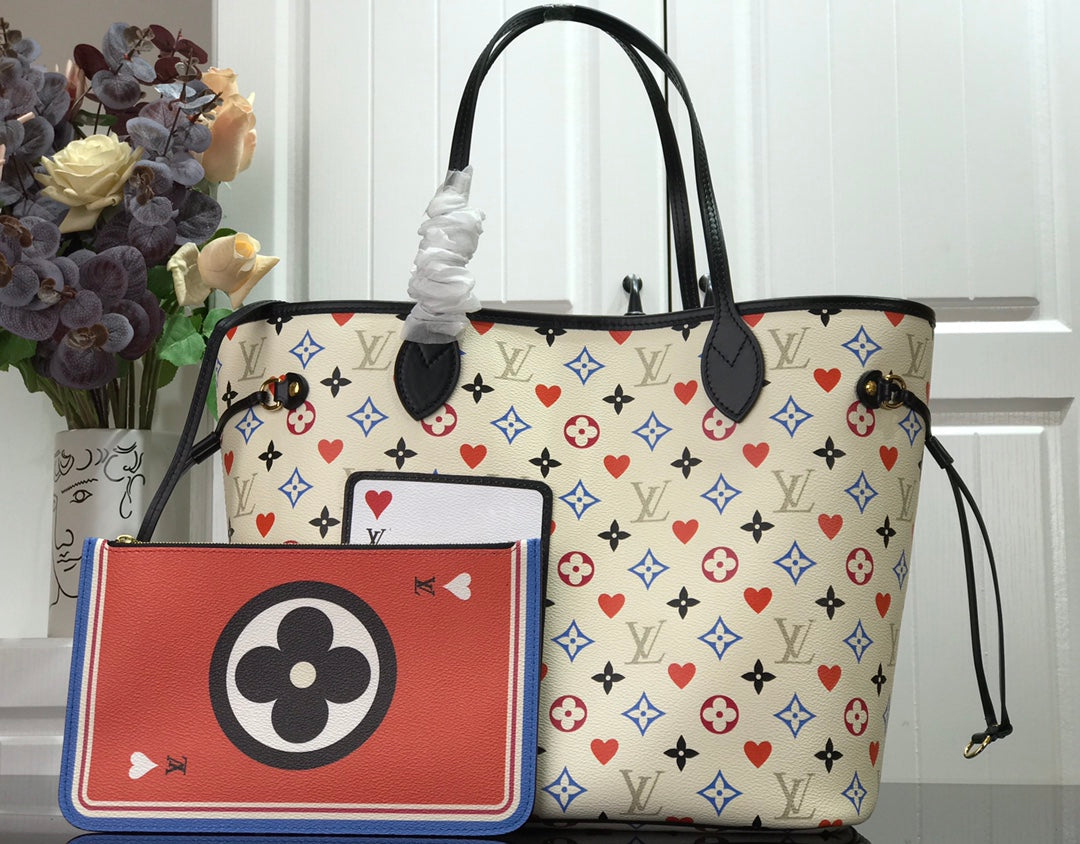 Top Quality Neverfull MM Game On Tote Bag Monogram Canvas White By Nicolas Ghesquiere For Women, Womens Handbags, Shoulder Bags 12.2in/31cm Top Quality M57462