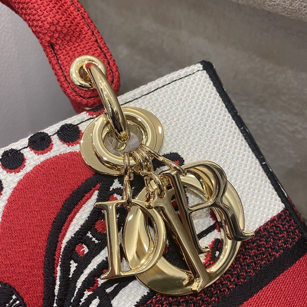Top Quality MeTop Qualityum Lady D-Lite Bag Multicolor Cupidon Embroidery, Red/Latte Handbags, 24cm CD M0565OTQG_M941