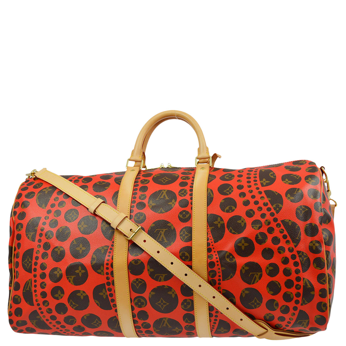 Louis Vuitton * 2012 x Kusama Yayoi Monogram Pumpkin Dot Keepall Bandouliere 55 M40695