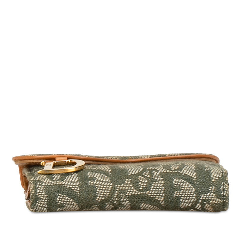 Dior Trotter Saddle Twin Fold Wallet Green Beige Canvas Leather  Dior