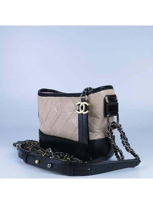A91810   calfskin beige black color Gabriel gold silver metal chain shoulder and cross bag Chanel