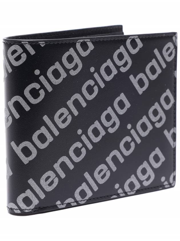 Luxury Balenciaga Trending 2025 Reflected Logo Half Wallet Black