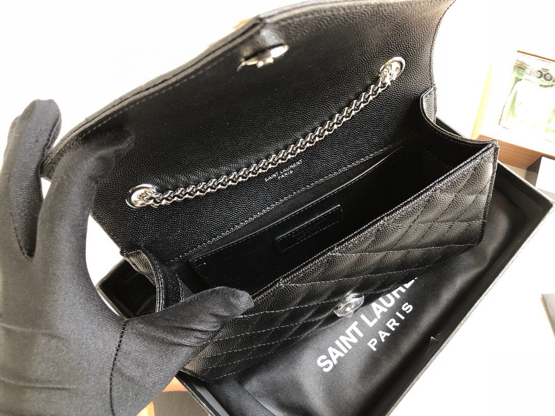 Top Quality Envelope Small Bag In Mix Matelassé Grain De Poudre Black For Women 8.2in/21cm YSL 600195BOW921000