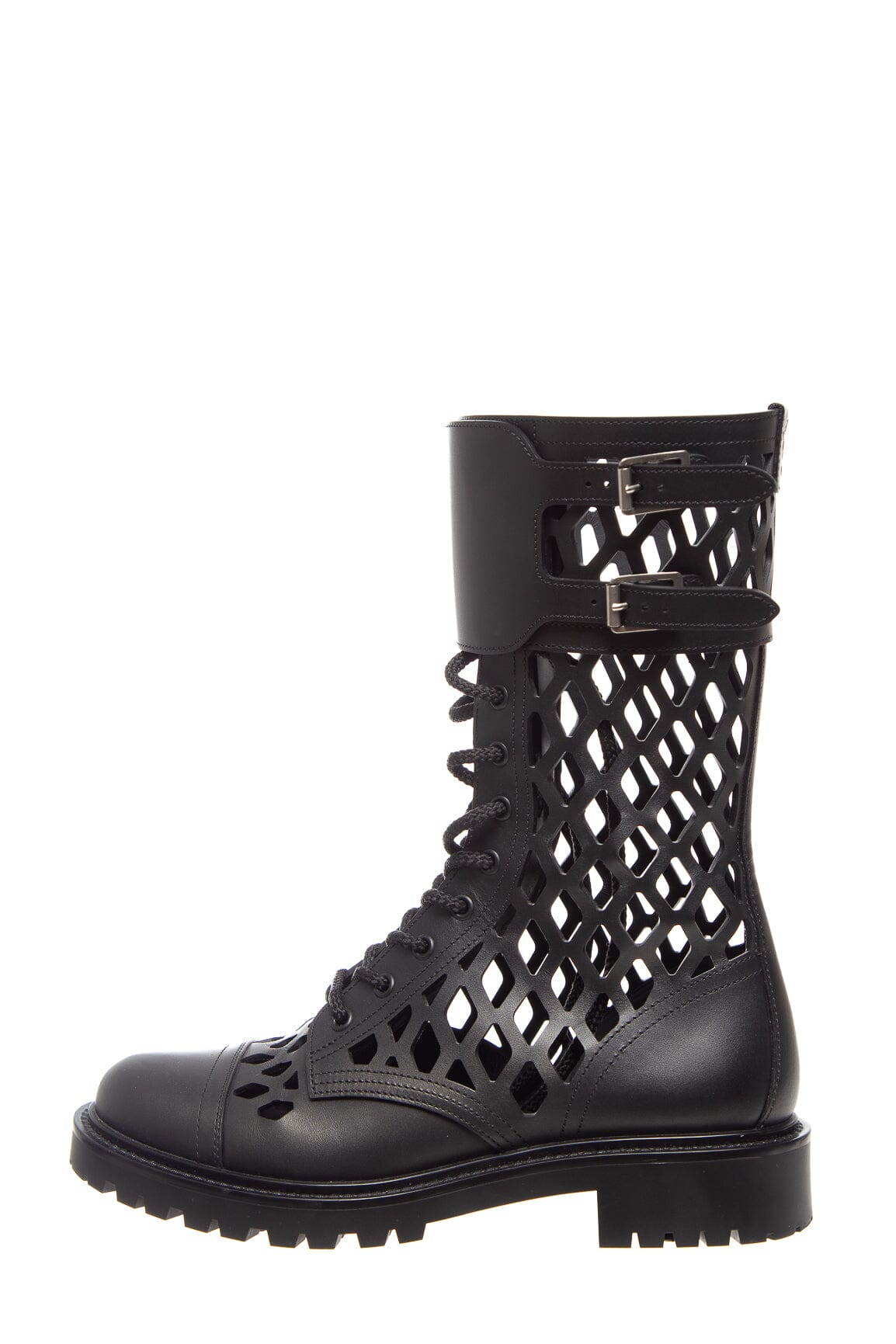 Dior Black Leather Lazercut Combat Boots SZ 40