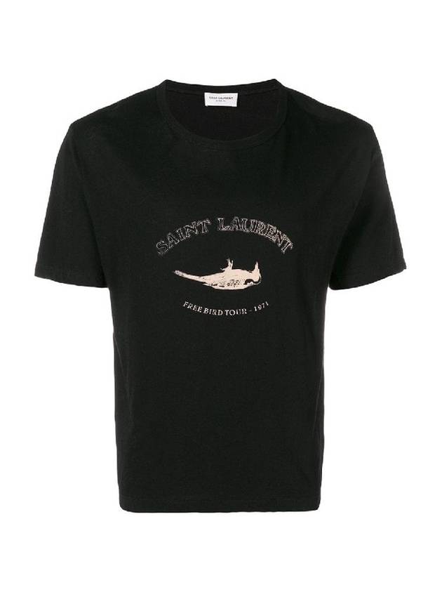 Luxury Saint Laurent Trending 2025 Print Bird Round Short Sleeve T-Shirt Black