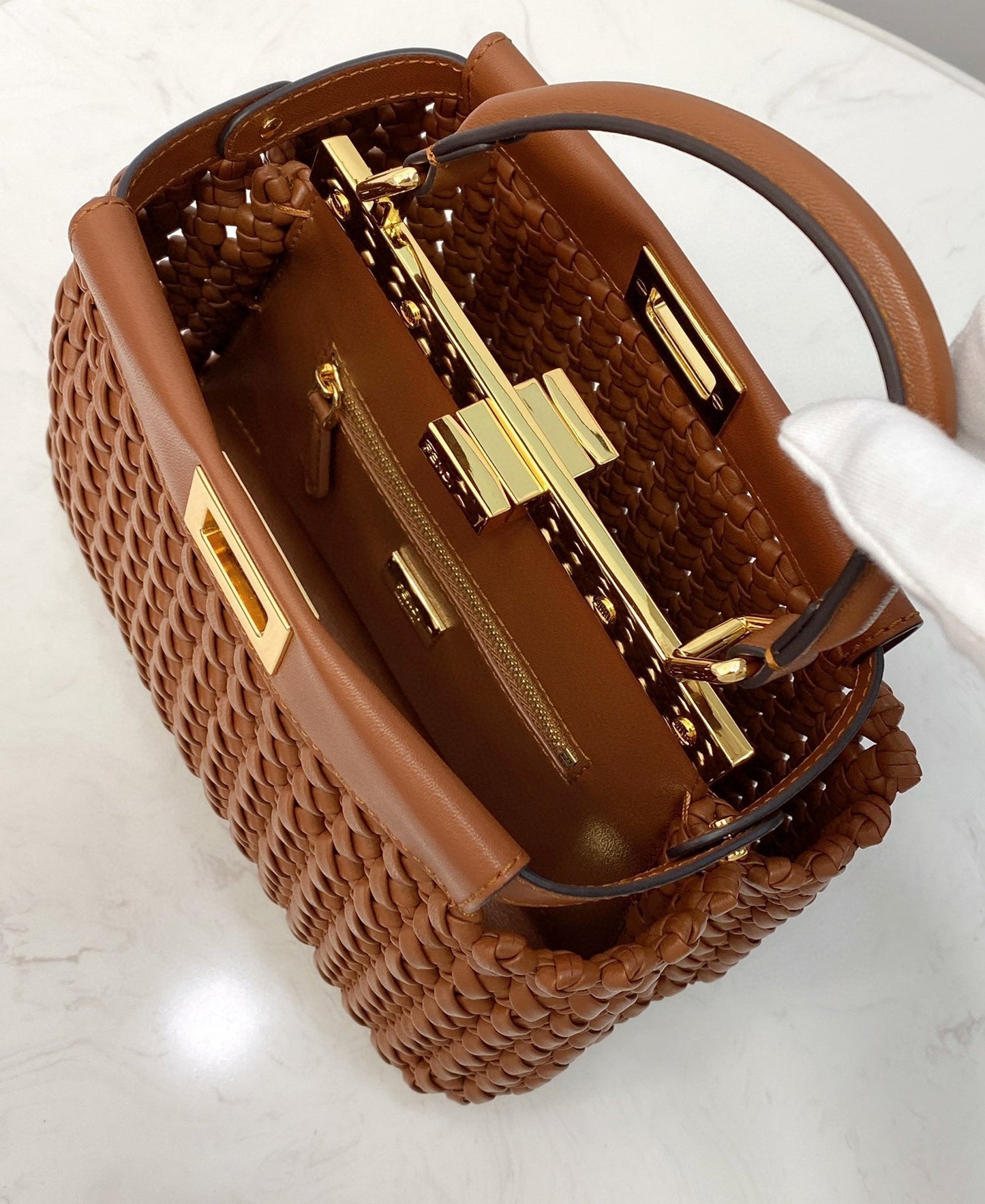 Top QualityTop Quality Peekaboo Mini Brown Braided Bag For Woman 18cm/7in