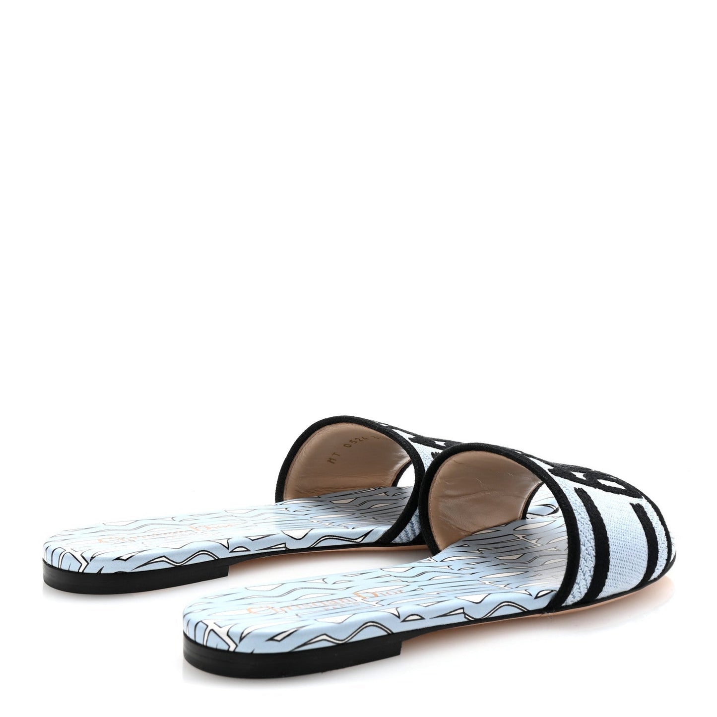 Christian Dior Canvas Miss Dior Embroidered Dway Flat Slide Sandals 37.5 Azure Pale