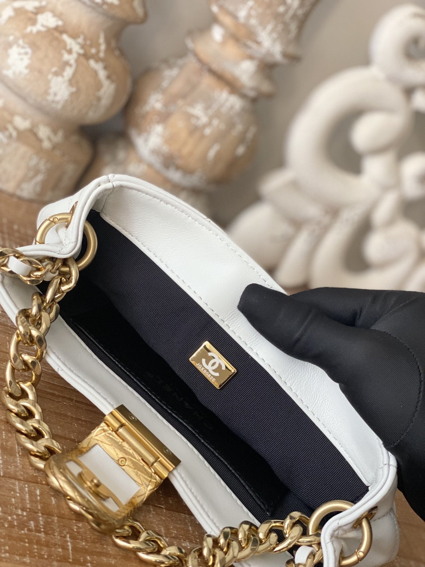 CHLSmall Hobo Bag Gold Hardware White For Women Handbags, Shoulder Bags 7.5in/19cm