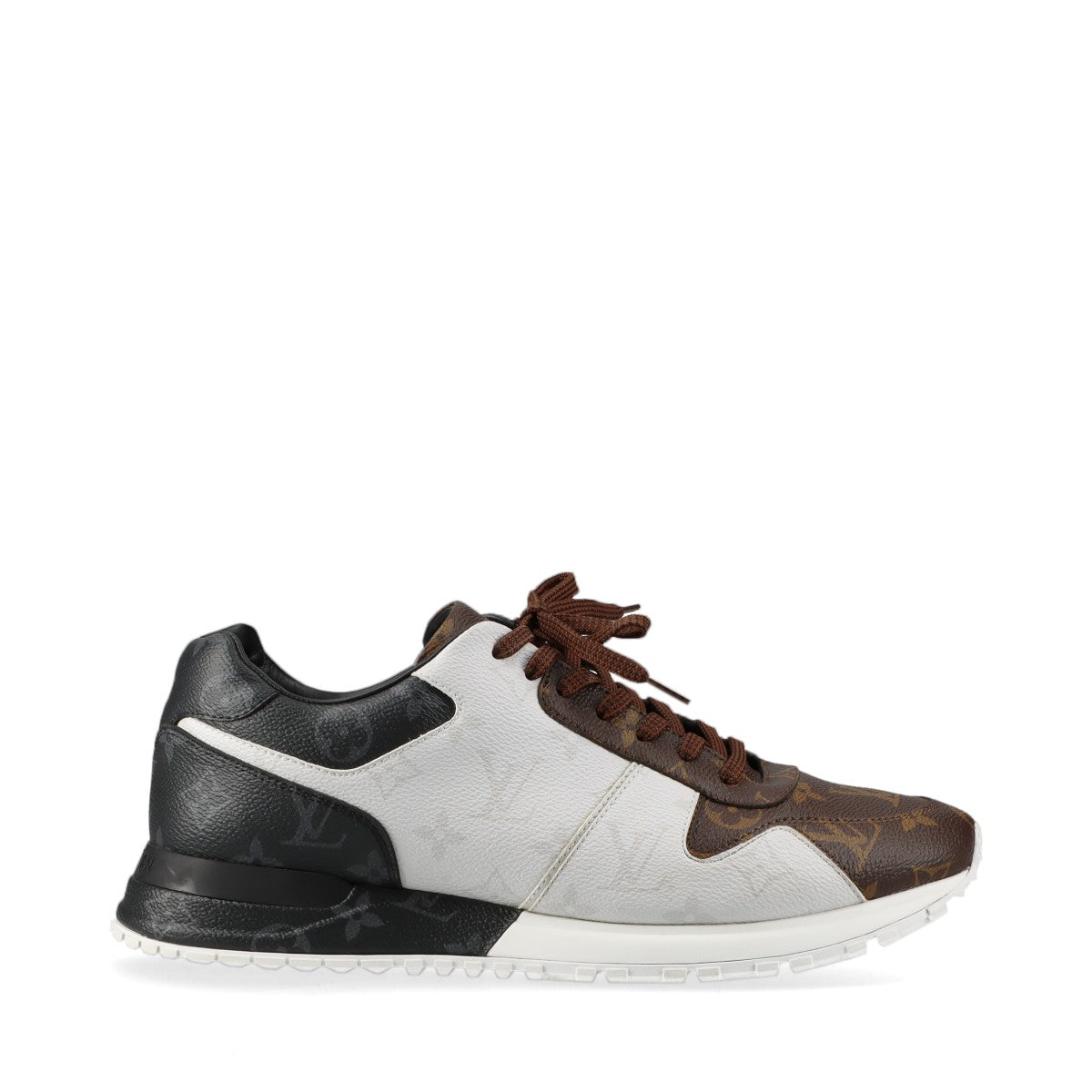 Louis Vuitton Leather Trainers 7.5 Men Black White × Brown LD0231 Monogram