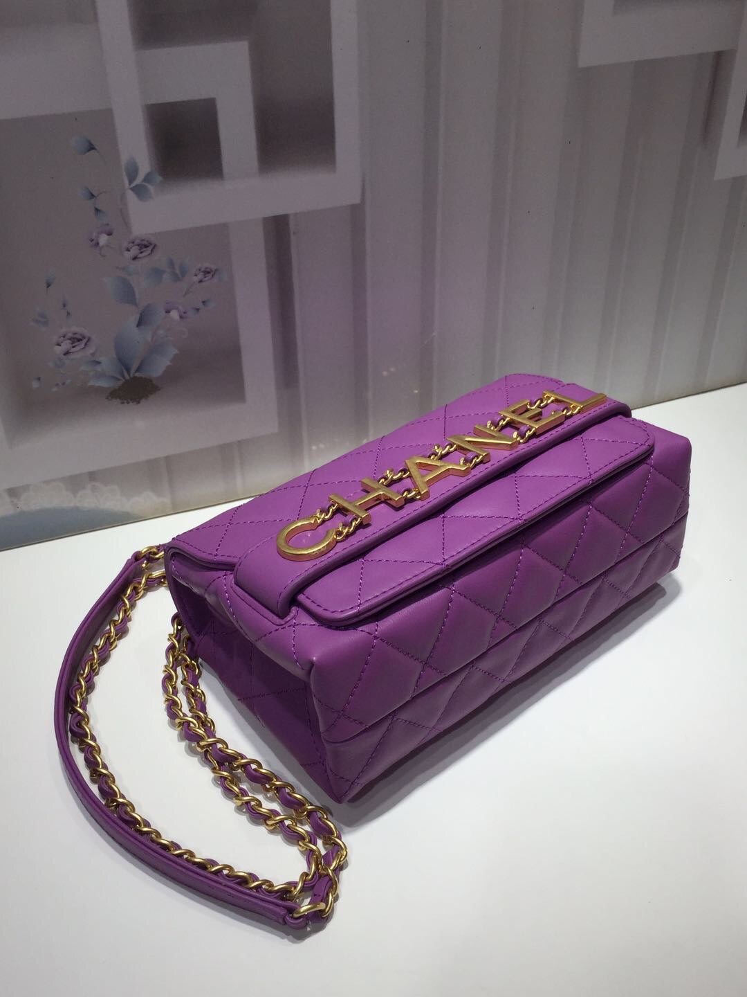 CHLFront Logo Small Flap Bag Gold Hardware Purple For Women, Women’s Handbags, Shoulder Bags 8in/21cm AS1490