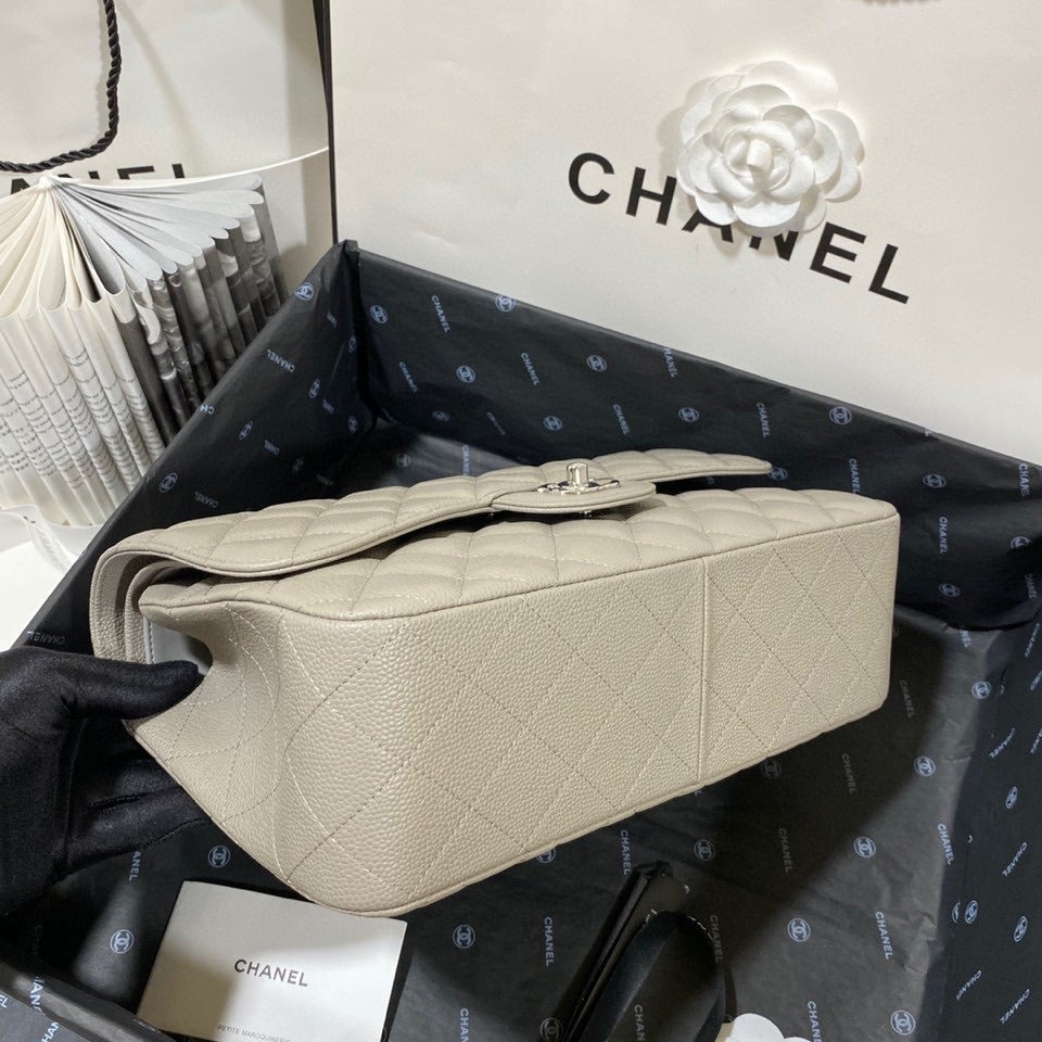 CHLLarge Classic Handbag Silver Hardware Grey For Women, Women’s Handbags, Shoulder Bags 11.8in/30cm