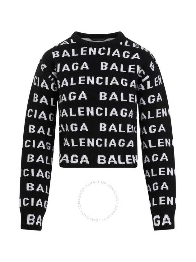 Luxury Balenciaga Trending 2025 Intarsia All-Over Logo Crew Neck Knit Top Black