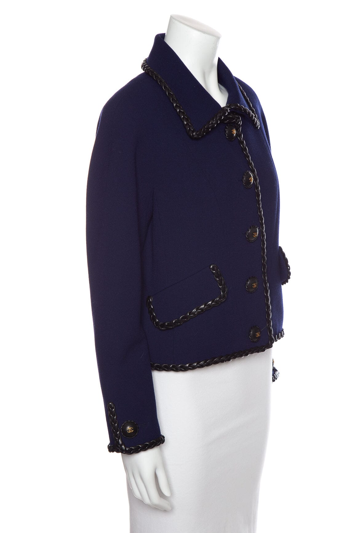 Chanel   Navy & Black Leather Trim Jacket SZ N/A