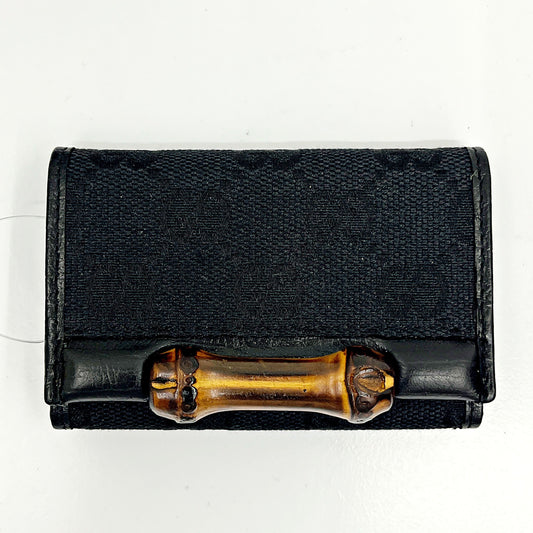 Gucci Black Guccissima Print Leather Tri-fold Key and Card holder gu6607sn