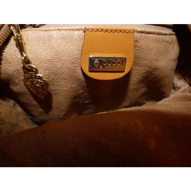 Gucci   Camel Leather And Small G Logo Print Coated Canvas In Shades Of Browns
