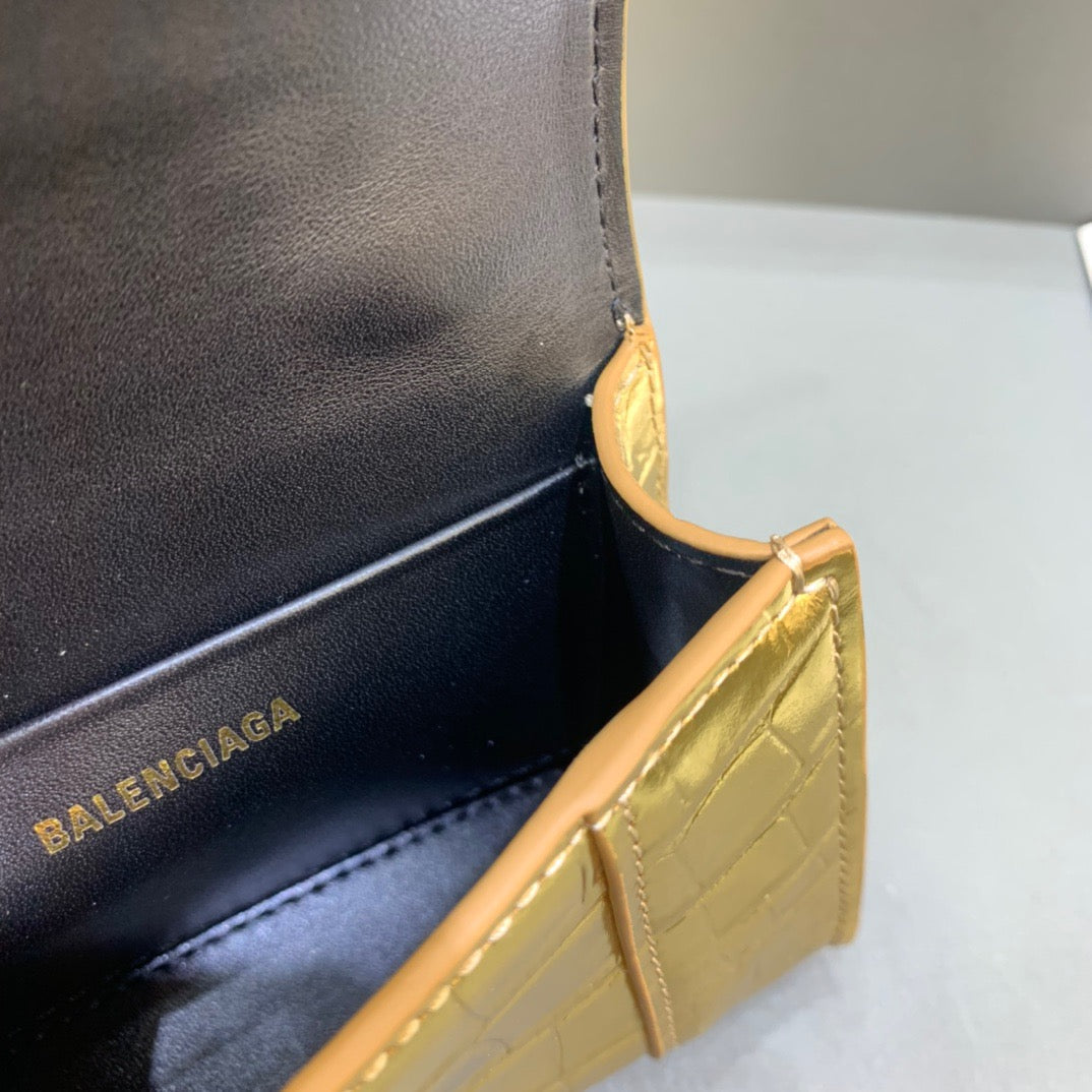 Top Quality Hourglass Mini Handbag With Chain In Gold, For Women,  Bags 4.7in/12cm 6646761S49M8005