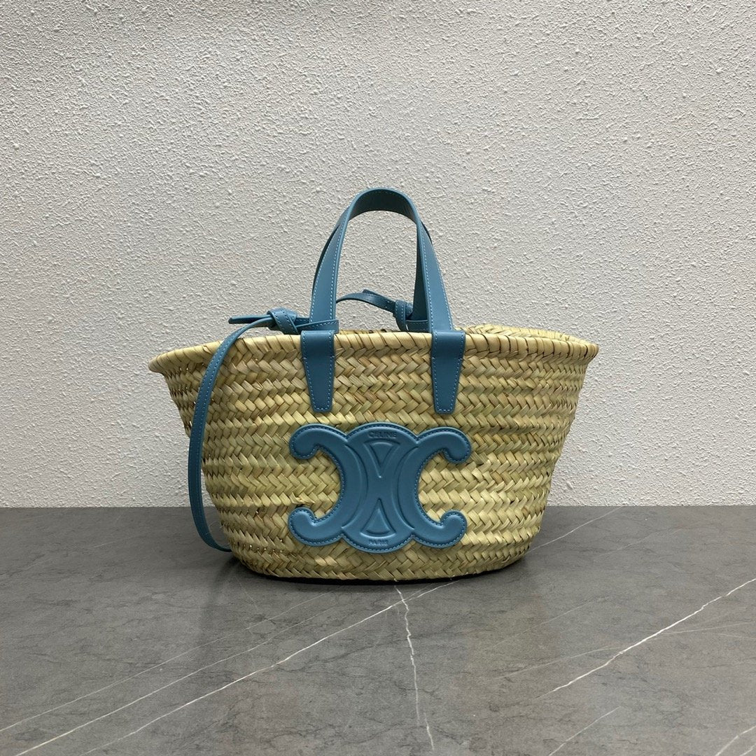 Top Quality Teen Triomphe Top Quality Classic Panier In Palm Leaves And Lizard Blue For Women 8in/20cm 