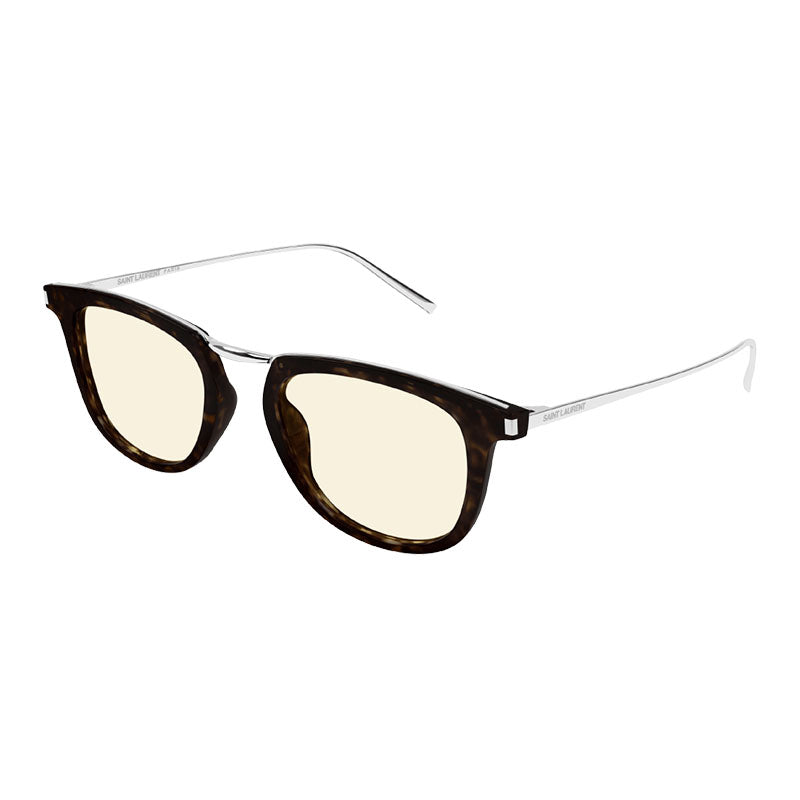 Saint Laurent Sunglasses Square Full Rim, Black/Silver Frame and Light Yellow Lens SL753003
