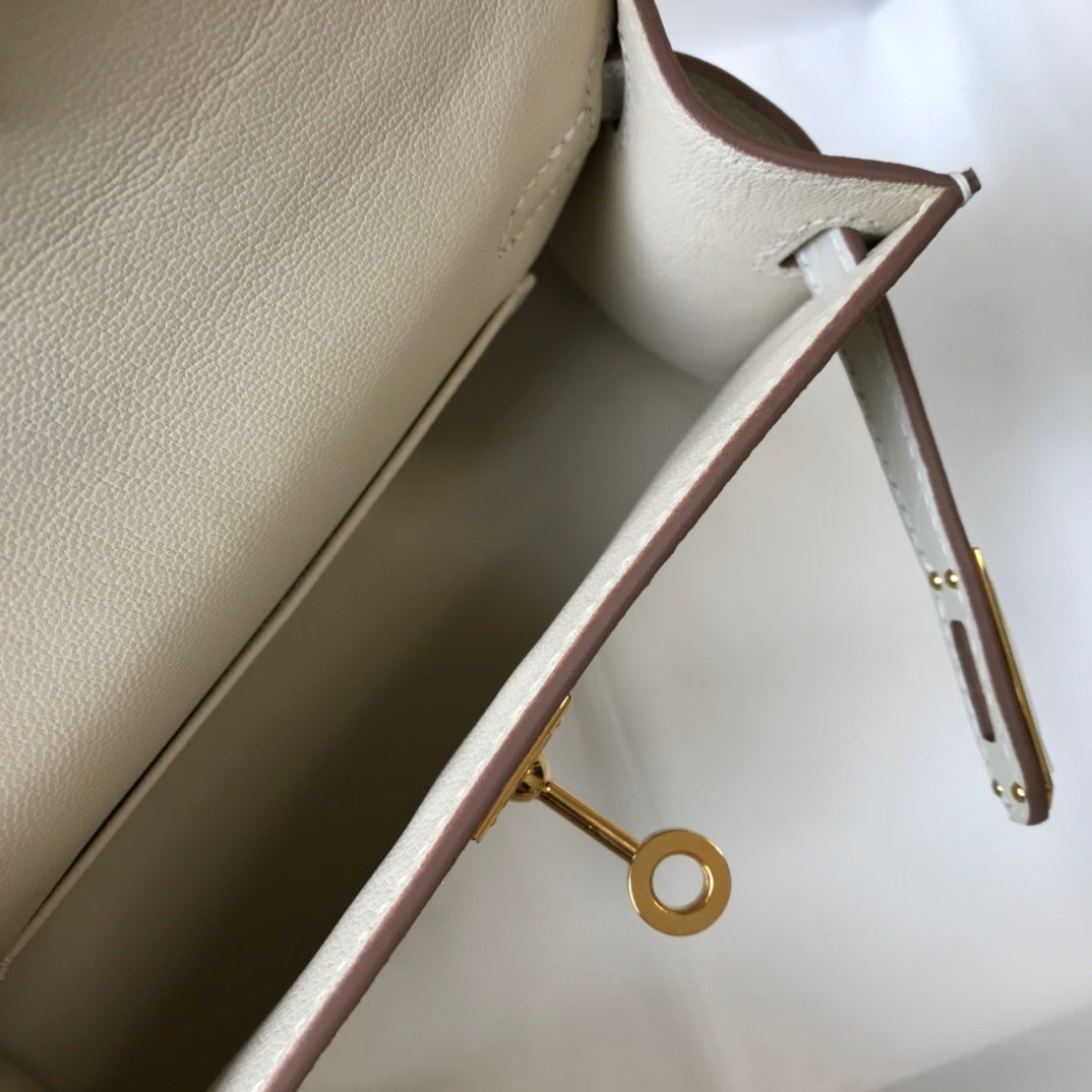Top Quality Kelly White For Women Gold Toned Hardware 7.8in/20cm