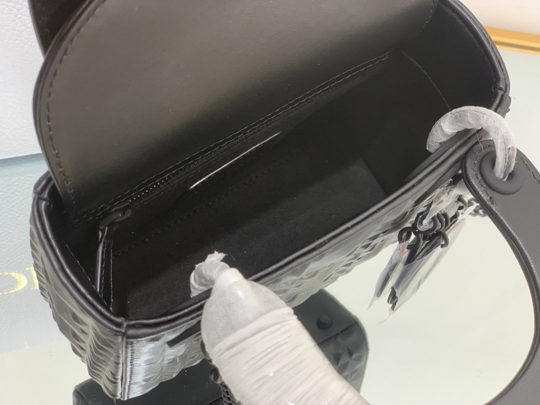 Top Quality Mini Lady Bag Black Cannage with Beaded Motif, Black, For Women Womens Handbags, Crossbody Bags, 18cm CD M0505SNEA_M900