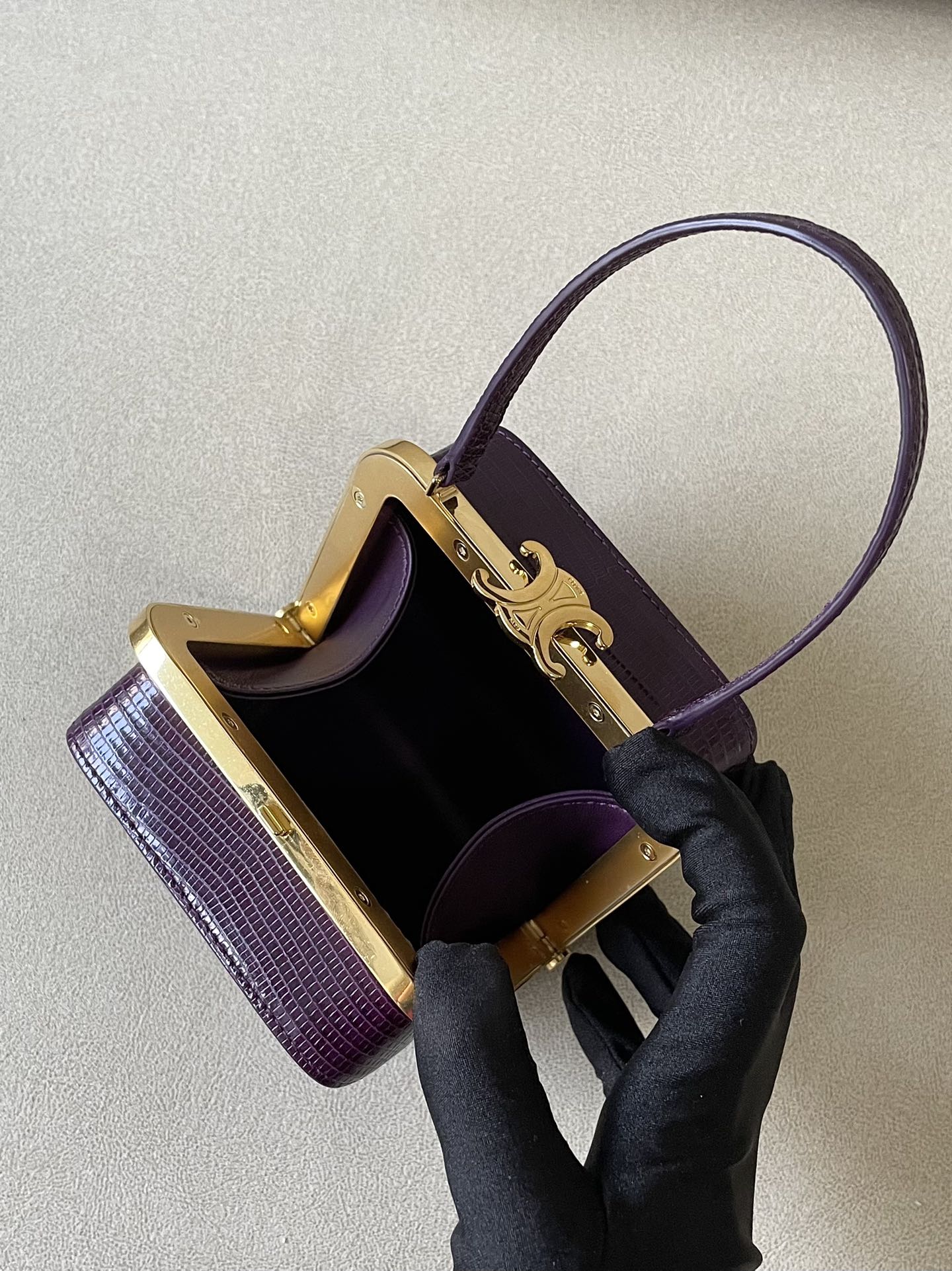 Top Quality Triomphe Minaudiere In Lizard Violet For Women 4in/10cm