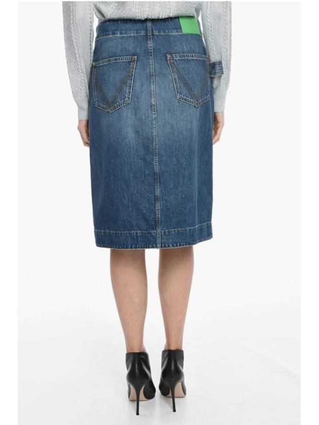 Luxury Bottega Veneta Washed Midi Denim A-Line Skirt Blue