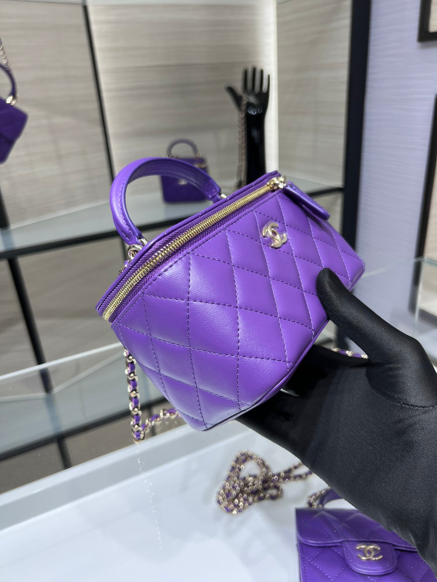 CHLVanity With Chain Silver Hardware Purple For Women, Women’s Handbags, Shoulder Bags 6.7in/17cm