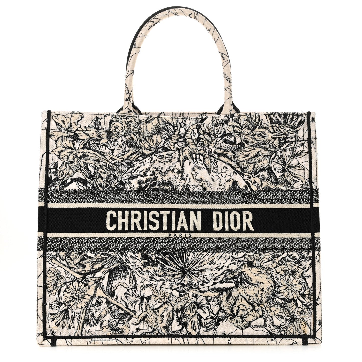 Christian Dior Canvas Embroidered Large Zodiac Book Tote Latte Multicolor